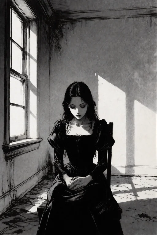 A Black And White Digital Illustration In A Gothic Style Of...