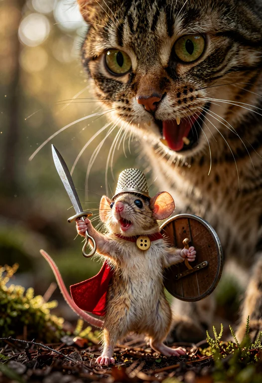 A Brave Tiny Mouse Warrior Wearing A Thimble As Helmet, Butt...