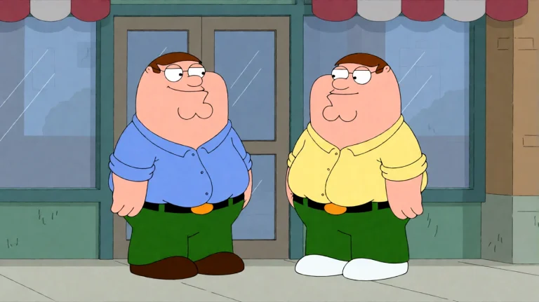 Fmlygyssn13, Two Cartoon Figures Stand In Front Of A Storefr...
