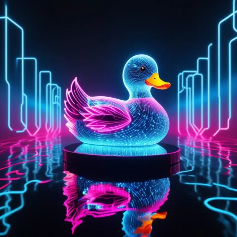 A Single Majestic Rubber Duck Made Of Translucent Black Obsi... — SDXL AI Prompt: a single majestic rubber duck made of translucent black obsidian glass, intricat...