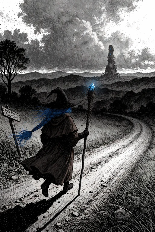 Xibalba. A Wide Panoramic Manga Panel In Obsessive Black-and...
