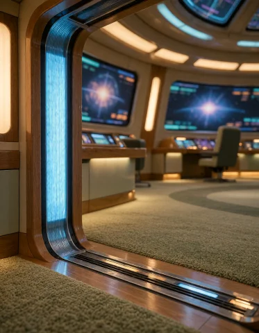 028 F3d3r4t10n Sh1p, Transporter Room, Diagonal Rear-corner... — Stable Diffusion AI Prompt: 028 f3d3r4t10n sh1p, transporter room, diagonal rear-corner view, platform cross...
