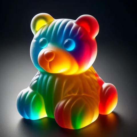Teddy Bear, Made Of Translucent Rainbow Gummy Candy, Chewy T... — SDXL AI Prompt: Teddy bear, made of translucent rainbow gummy candy, chewy texture, sticky surfa...