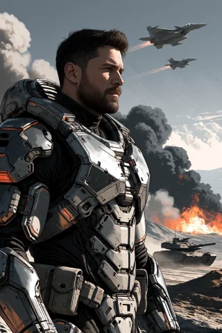 Midjourney Black And White Digital Illustration Of A Male So... — Stable Diffusion AI Prompt: midjourney black and white digital illustration of a male soldier in futuristic...