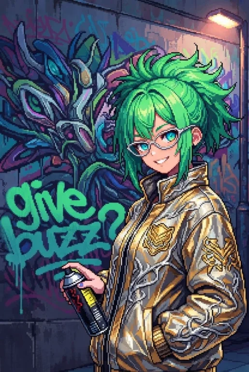 Background Wall Graffit Cool Design, Short Wild Green Hair,...