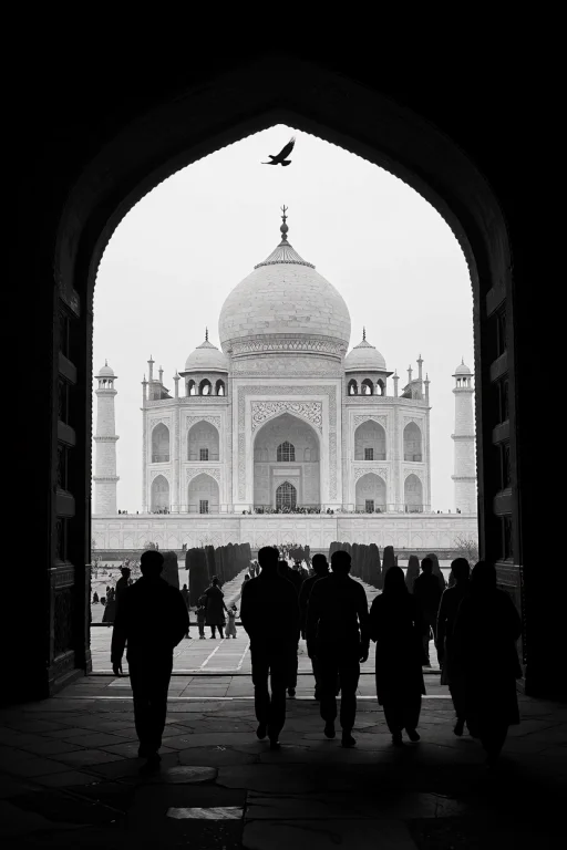Black And White Photograph Framed By A Dark Silhouetted Ston...