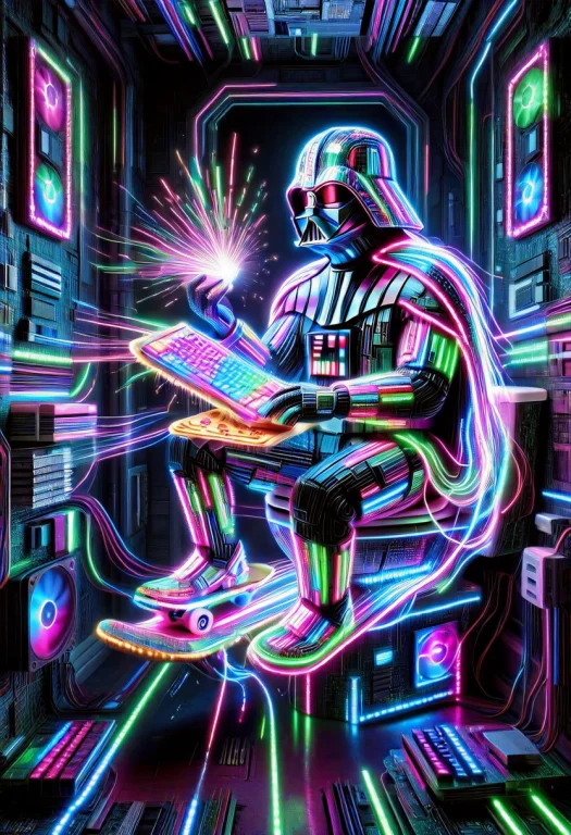 Darth Vader Rebuilt From Pc Parts, Neon Glows At Midnight, L...