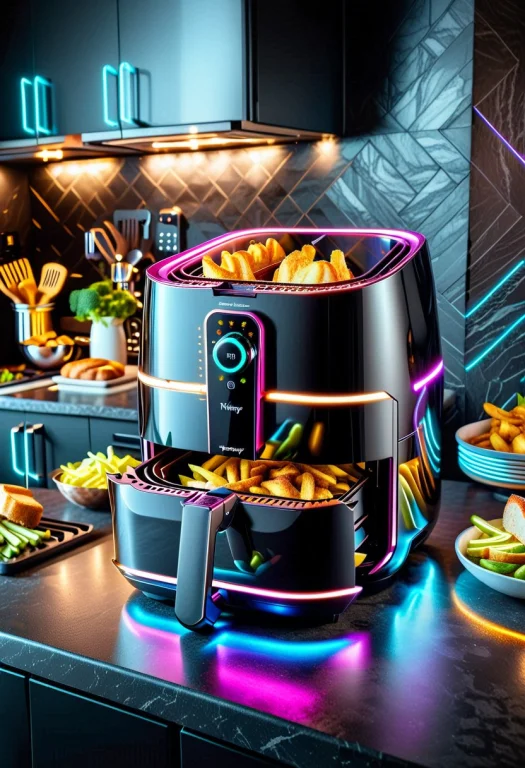 Masterpiece, A Sleek Futuristic Convection Air Fryer On A Da...