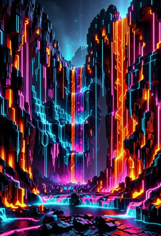 Masterpiece, A Dark Voxel-based Cubic Landscape With A Water...