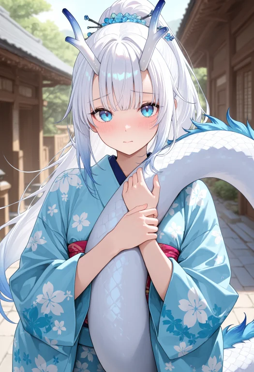 1girl, Masterpiece, Blue Eyes, Solo, Horns, Japanese Clothes...