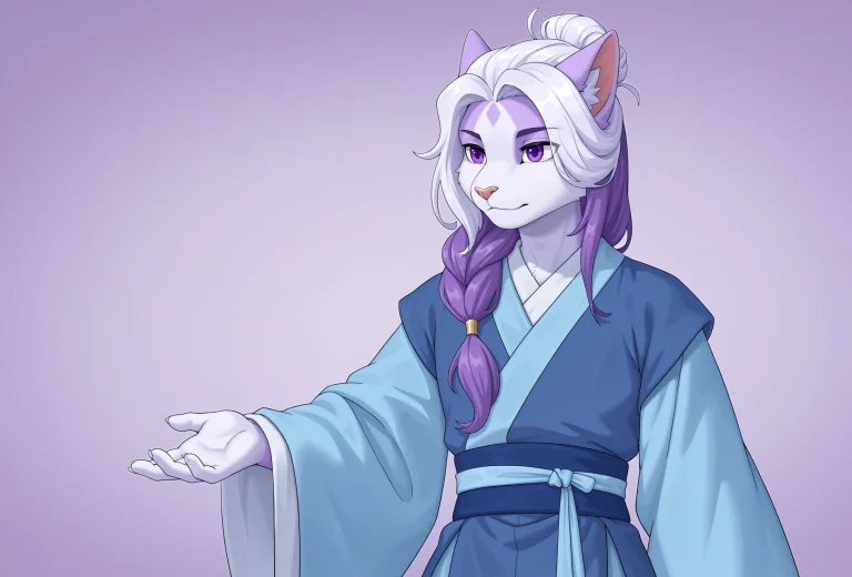 Furry, Anthro, Solo, Male Anthro Cat, White Hair, Hair Over...