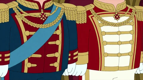 Fmlygyssn11, Two Cartoon Figures In Ornate, Ceremonial Milit... — Stable Diffusion AI Prompt: fmlygyssn11, Two cartoon figures in ornate, ceremonial military uniforms stand s...