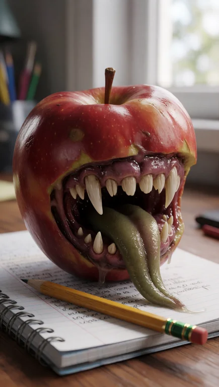 A Photorealistic Close-up Shot Of A Single Red Apple With A...