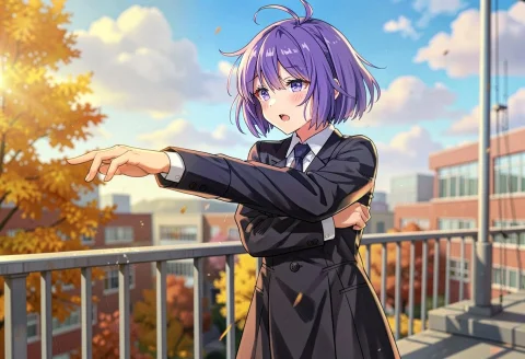 1girl, Solo, Bob Cut, Purple Hair, Messy Hair, Long Dress, C... — Stable Diffusion AI Prompt: 1girl, solo, bob cut, purple hair, messy hair, long dress, crossed arms, reachin...