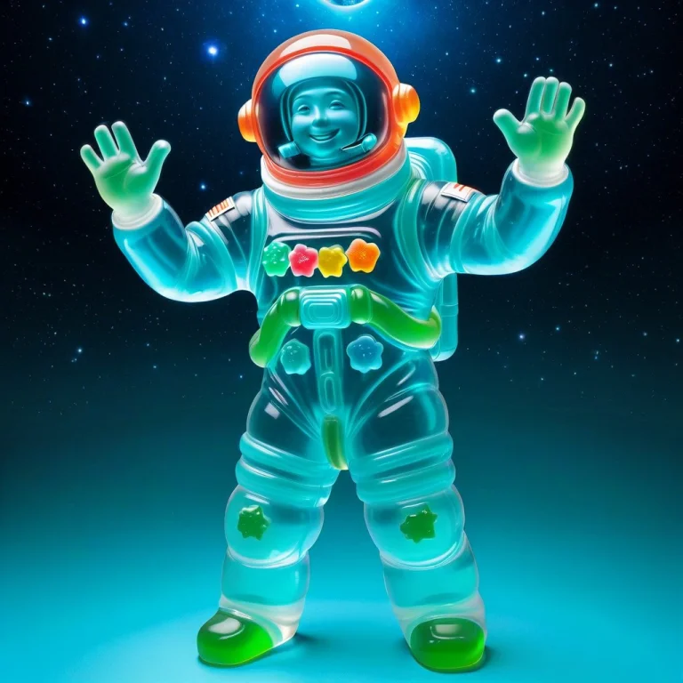 A Full Body Astronaut Floating In Space Made Of Gummy Candy,...