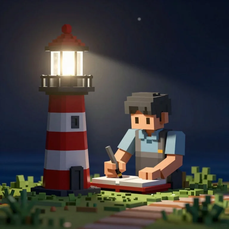 A Lighthouse Keeper Writing By Lamplight, Voxel Art, Photogr...