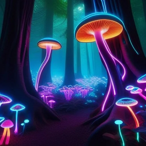 Masterpiece, Best Quality, Bioluminescent Rainforest, Neon M...