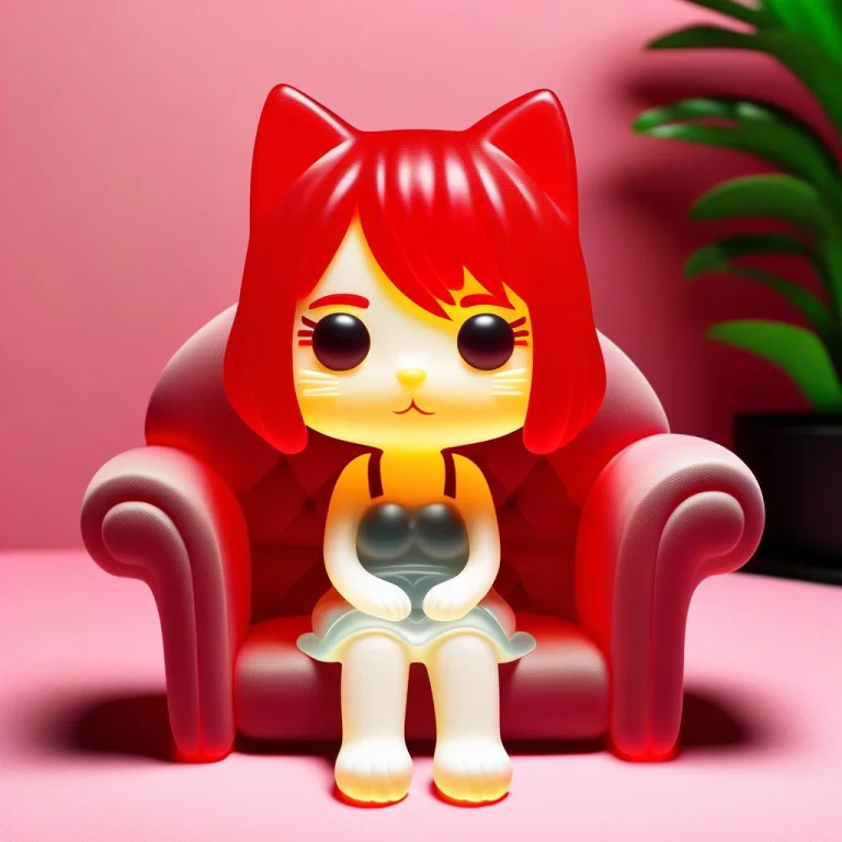 A 3d Chibi Anime Red Hair Cat Girl Sit On Gummymorph Sofa