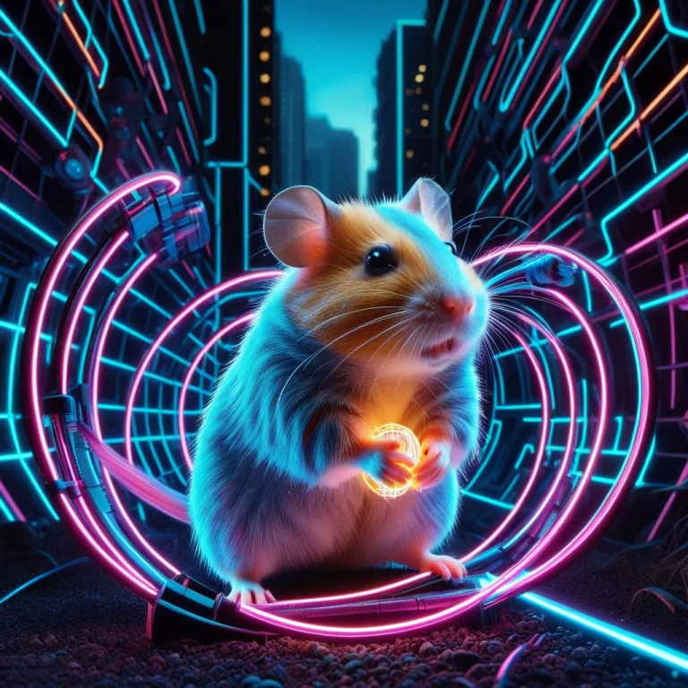 Neon Glow,led Strips, Futuristic Style,an Animal, Hamster ,...