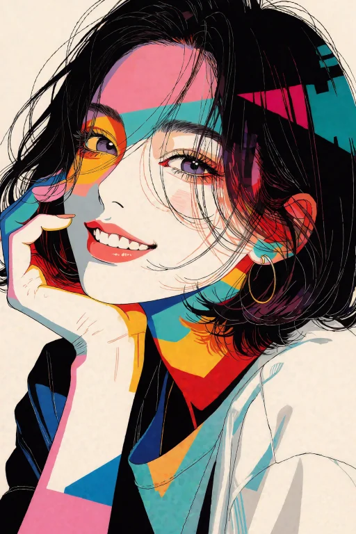 A Minimalist Graphic Illustration Of A Smiling Young Woman W...