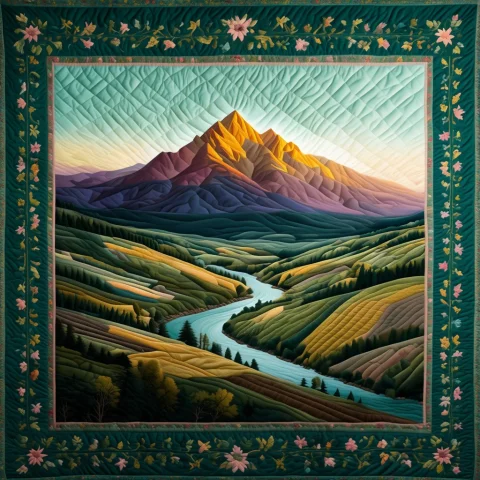 This Image Is A Photograph Of A Detailed, Colorful Quilt. Th... — Stable Diffusion AI Prompt: This image is a photograph of a detailed, colorful quilt. The quilt features a v...