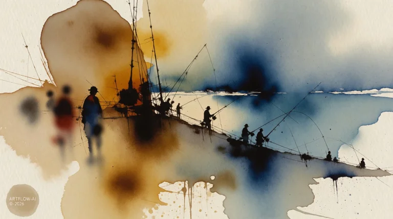 An Evocative Abstract Watercolor Painting, Rendered In An At...