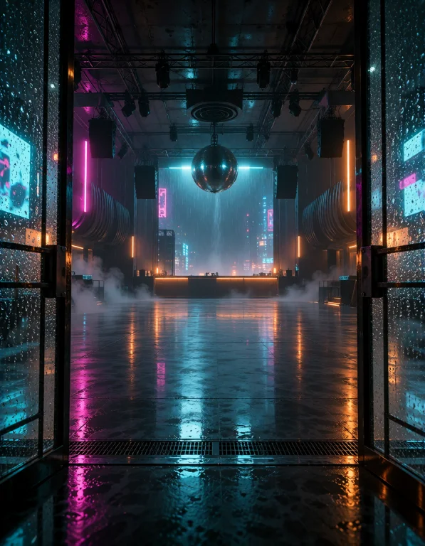 Cyb3r Qu4rt13r, Photorealistic, Empty Underground Night Club...