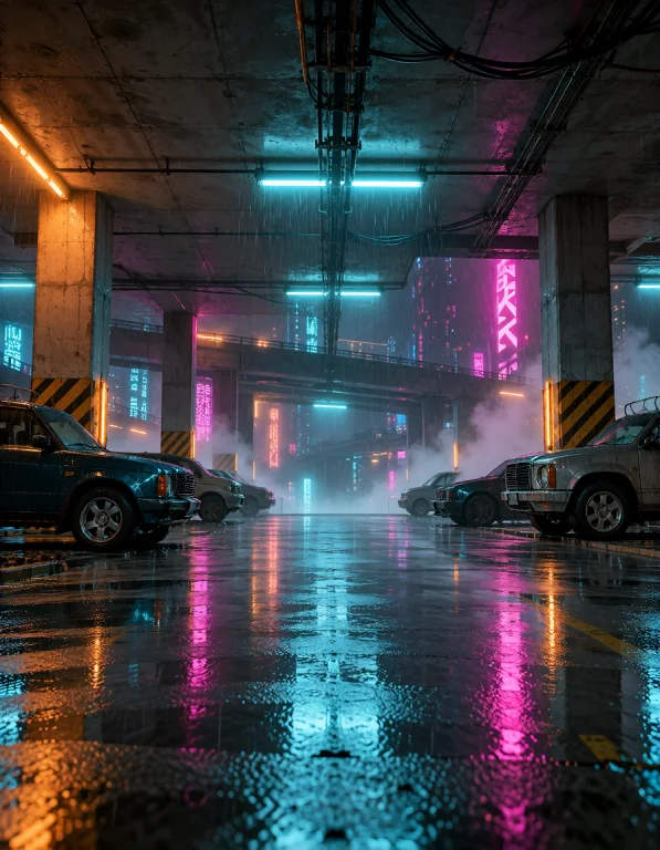 Cyb3r Qu4rt13r, Corporate Underground Parking Viewed Diagona...