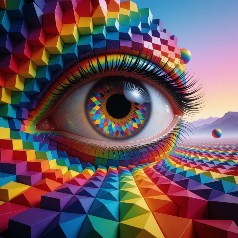 Surrealist Digital Art, A Colossal Singular Human Eye Embedd...