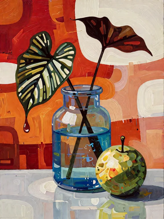 Bradhamel Art Style. A Vibrant Still Life Painting Of A Tran...