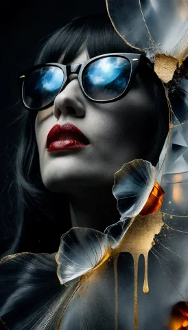 The Image Depicts A Close-up Of A Womans Face, Focusing On T... — Stable Diffusion AI Prompt: The image depicts a close-up of a woman's face, focusing on the reflection of th...
