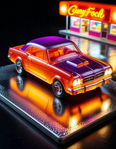 6. A Vintage 1960s Muscle Car Entirely Molded From A Single... — SDXL AI Prompt: 6. A vintage 1960s muscle car entirely molded from a single block of translucent...