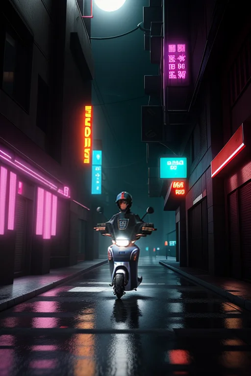 A Delivery Scooter Weaving Through Neon Streets, Unreal Engi...