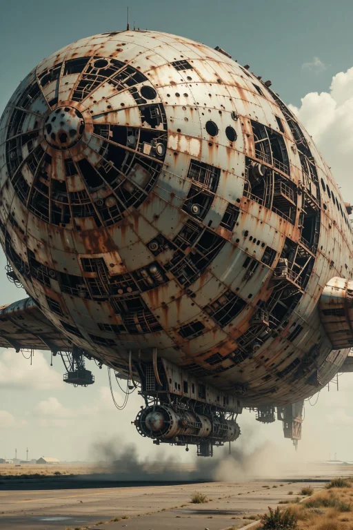 A Massive, Derelict Airship Made Entirely Of Rusted Metal An...