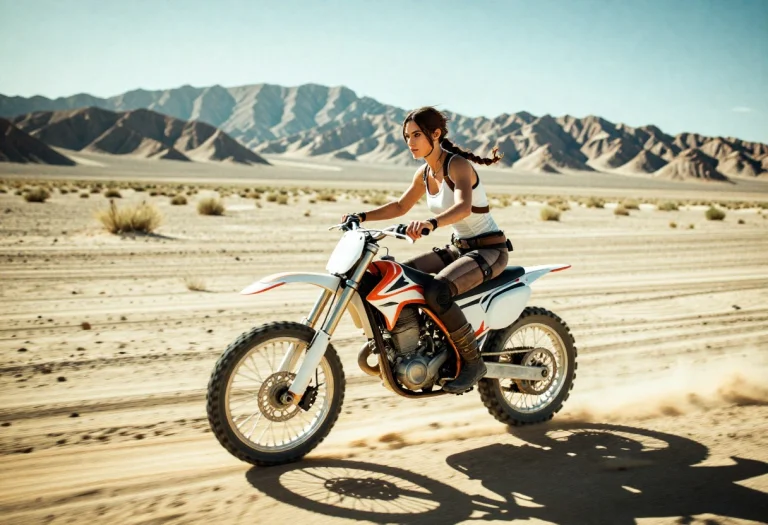 Lara Croft Tomb Raider Is Riding A Motorbike In The Nevada D...