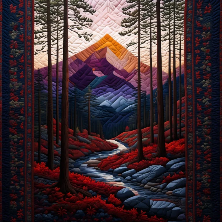 This Image Is A Detailed, Colorful Quilt Artwork Depicting A...