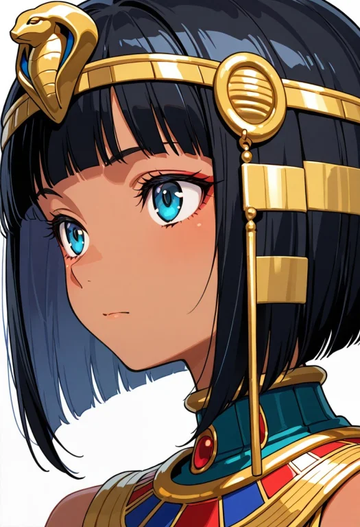 One Girl, Black Bob Hair, Egyptian Clothes, Face Focus