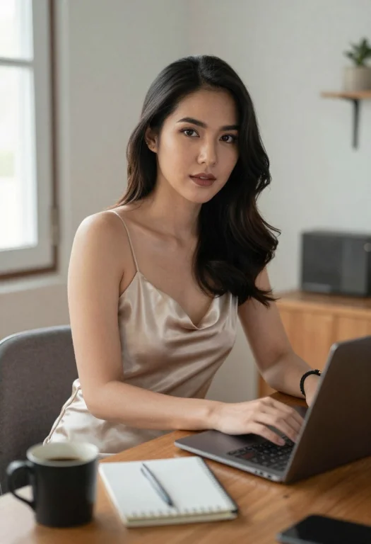 Candid Smartphone Photo Of A Confident Thai Woman In Her Lat...