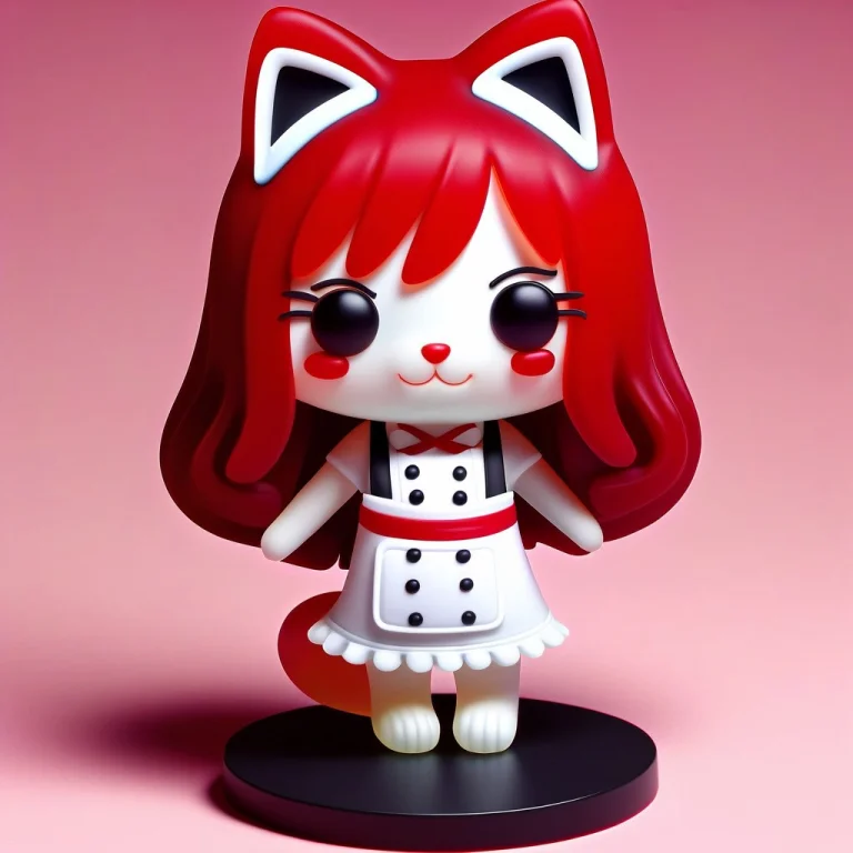A 3d Chibi Anime Red Hair Cat Girl Wear Gummymorph Chef Dres...