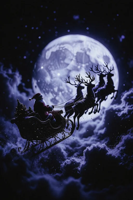 Digital Illustration Of A Silhouetted Santa Claus In A Decor...