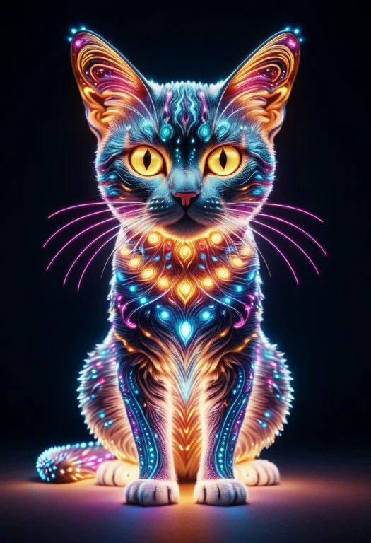Cat, Led Cat, Cat Made Of Colorful Led Lights, Colorful, , S...