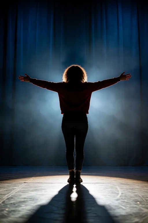 Photograph Of A Person Standing On A Stage With Arms Outstre...