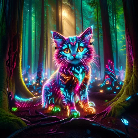 Subject A Cute, Fluffy Cat With Large, Expressive Eyes, And... — SDXL AI Prompt: Subject A cute, fluffy cat with large, expressive eyes, And its all made of neon...