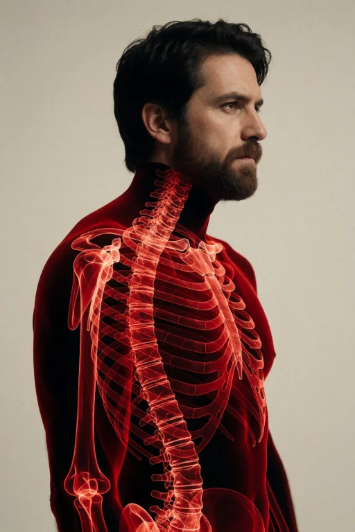 A Man With Dark Hair And Beard Stands In Profile Against A N...