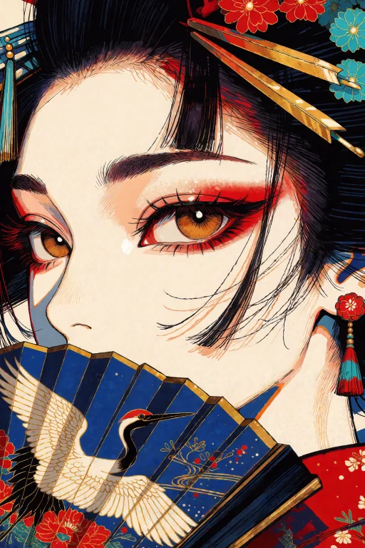 A Striking Boulet Graphic Illustration Of A Geishas Eye, Ren...