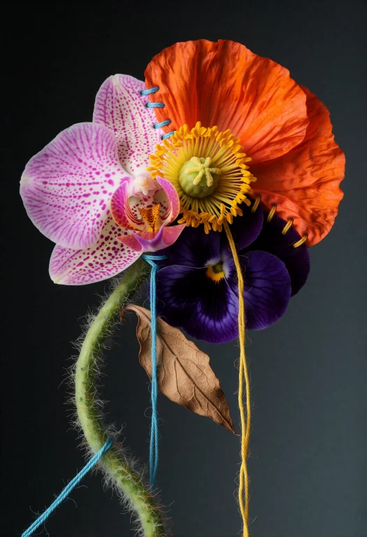 Surreal Composite Flower Of Mismatched Stitched Petals, Fuzz...