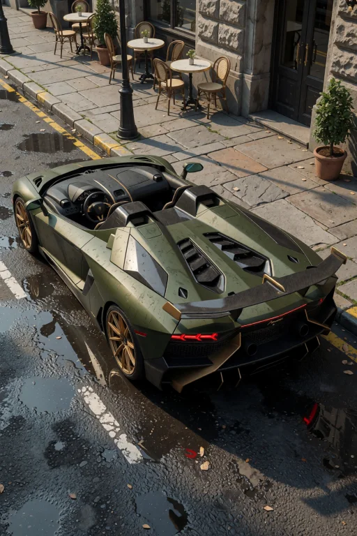 A Matte Olive-green Lamborghini Aventador J With Gold Accent...