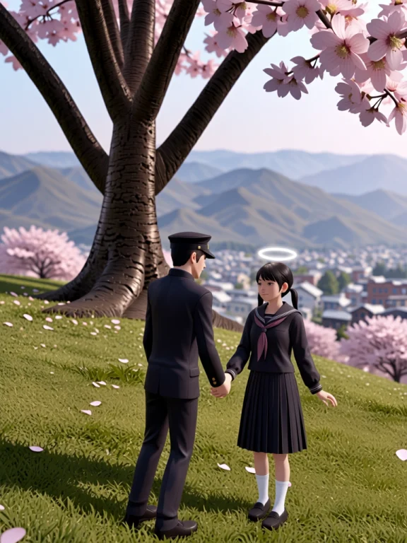 In This 3d Anime-style Wide Shot, A Tall Male Student And A...