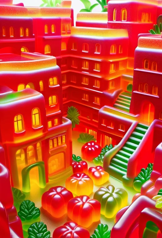 A Courtyard Transformed Into A Glossy Gummy World, Where Bui...