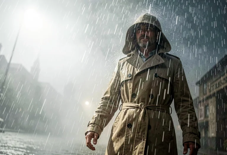 A Trench Coat Framed By Falling Rain, Cinematic Photography,...